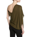 Silk Asymmetric Wrap Camisole, Military