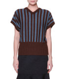 Short-Sleeve V-Neck Striped Sweater, Sadellee Brown