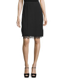 Lace-Underlay Pleated Pencil Skirt, Black