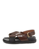 Leather Crisscross Slingback Sandal, Chocolate/Coal