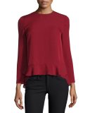 Galia Ruffle-Hem Silk Blouse, Rubiate
