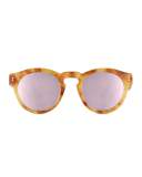 Leonard Mirrored Round Sunglasses, Blonde Havana/Rose