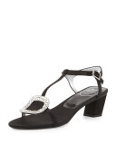 Chips Strass-Buckle T-Strap Sandal, Nero 