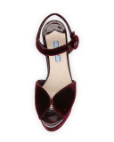 Patent-Trim Velvet Platform Sandal, Bordeaux