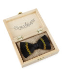 Mantis Peacock-Feather Bow Tie, Black/Yellow