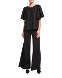 Corded-Lace Flutter-Sleeve Tunic, Black