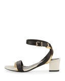 Mirror Cube-Heel 45mm Sandal, Black/Gold
