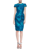 Short-Sleeve Floral Jacquard Sheath Dress