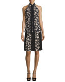 Blossom-Print Streamer Skirt, Black/Nude