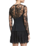 Long-Sleeve Lace Illusion Cocktail Dress, Black