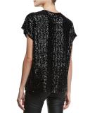 Sequined Loose-Fit Tee, Black