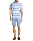 Johnson Striped Cotton Lisle Polo Shirt, White/Blue
