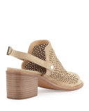 Wyatt Perforated Mid-Heel Sandal, Taupe