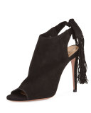 Suede Fringe 105mm Bootie, Black