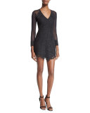 Olivia Long-Sleeve Lace Mini Dress, Black