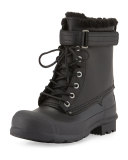 Rubber and Shearling Fur Lace-Up Boot, Black