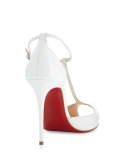 Senora Patent 100mm Red Sole T-Strap Sandal, White