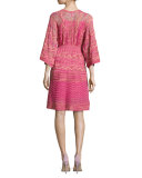 3/4-Sleeve Lurex Zigzag Dress, Pink