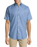 Check Short-Sleeve Oxford Shirt, Navy/White