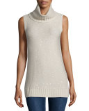 Sleeveless Sequin Cashmere Turtleneck