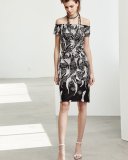Off-the-Shoulder Floral Cocktail Dress, Black