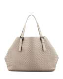 Large Woven A-Shape Tote Bag, Light Gray