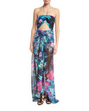 Tropical-Print Halter Maxi Dress Coverup