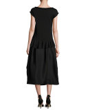 Pleated High-Waist Midi Skirt, Black