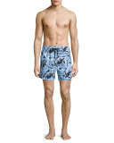 Moorea Paint-Splatter Print Swim Trunks, Pollock