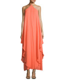 Ginger Silk Chiffon Maxi Dress, Rum Punch