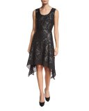 Nikkole Laser-Cut Leather Handkerchief-Hem Dress, Black