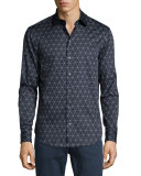 Triangle Line-Print Long-Sleeve Sport Shirt, Navy