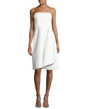 Strapless Draped Cocktail Dress, Eggshell