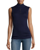 Sleeveless Rib Mock-Neck Sweater, Navy
