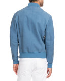 Leather Bomber Jacket, Blue