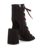 Suede Lace-Up 85mm Bootie, Nero