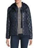 packable quilted short coat w/ bow detail