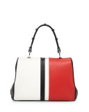 Baiadera Arcade-Stripe Leather Satchel Bag, White/Red/Black (Bianco+Fuoco+Nero)
