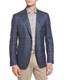 Plaid Two-Button Sport Jacket, Blue/Camel