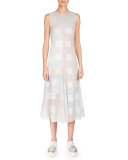 Sleeveless Jewel-Neck Midi Dress W/Slip, Blue