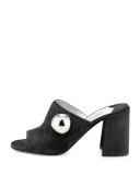 Suede Chunky-Heel Slide Sandal, Black (Nero)