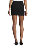 Guadeloupe Studded Suede A-Line Mini Skirt, Black