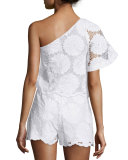 High-Waist Sunflower-Lace Shorts, White