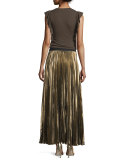 Dallin Metallic Plissé Maxi Skirt, Black/Gold