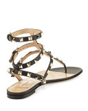 Rockstud Leather Gladiator Sandal, Black