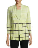 3/4-Sleeve Melange Jacket W/ Grid Border, Plus Size