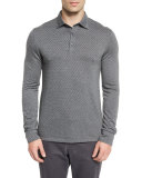 Flannel Herringbone Long-Sleeve Polo Shirt, Gray