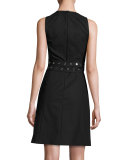 Grommet Wrap-Belt Shift Dress, Black