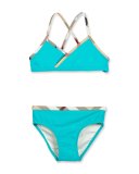 Crosby Cross-Back Two-Piece Swimsuit, Turquoise, Size 4-14