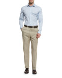 Phi Flat-Front Solid Wool Trousers, Tan